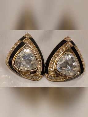 Gold-Tone Black Crystal Drop Earrings